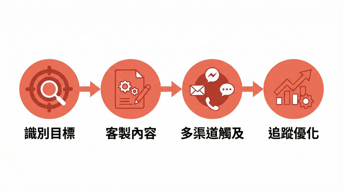 ABM 行銷流程圖，展示從識別到擴展的階段