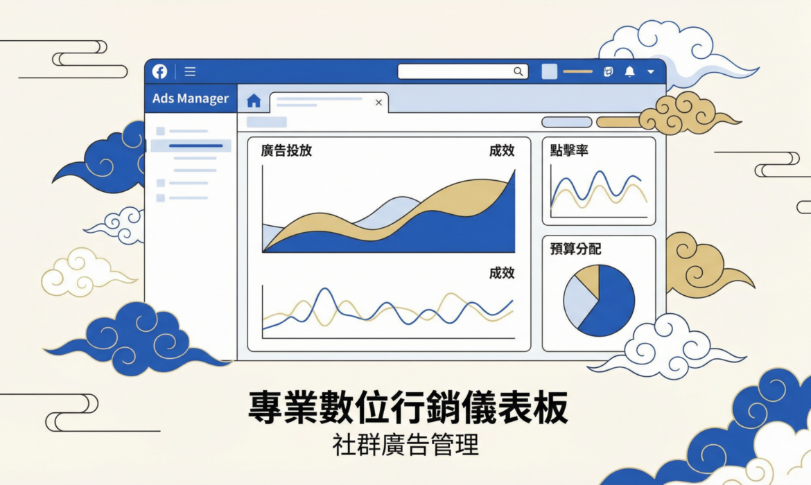 Facebook廣告投放管理後台儀表板示意圖