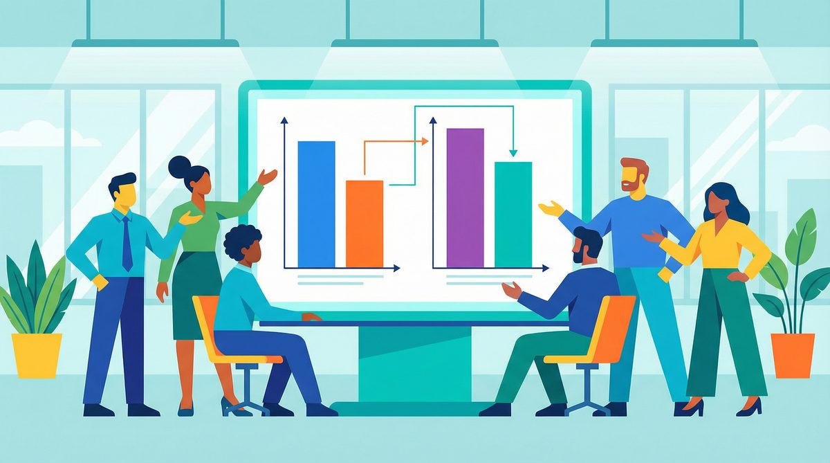 行銷團隊進行競品數據分析與策略討論