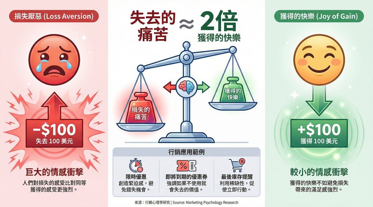 損失趨避原理：失去的痛苦約等於兩倍獲得的快樂