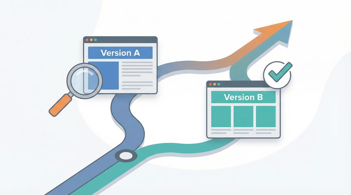 A/B 測試流程圖：比較兩個版本的網頁設計
