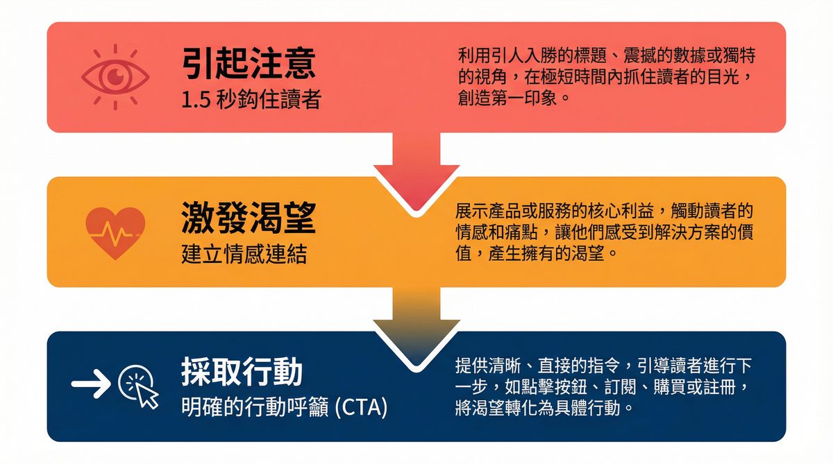 文案三層結構：注意力、慾望、行動