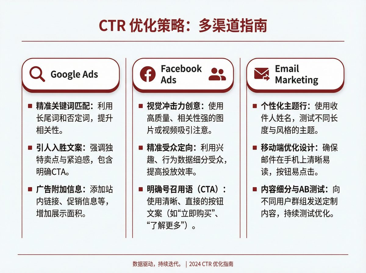 CTR 優化策略多渠道指南：Google Ads、Facebook Ads、Email Marketing