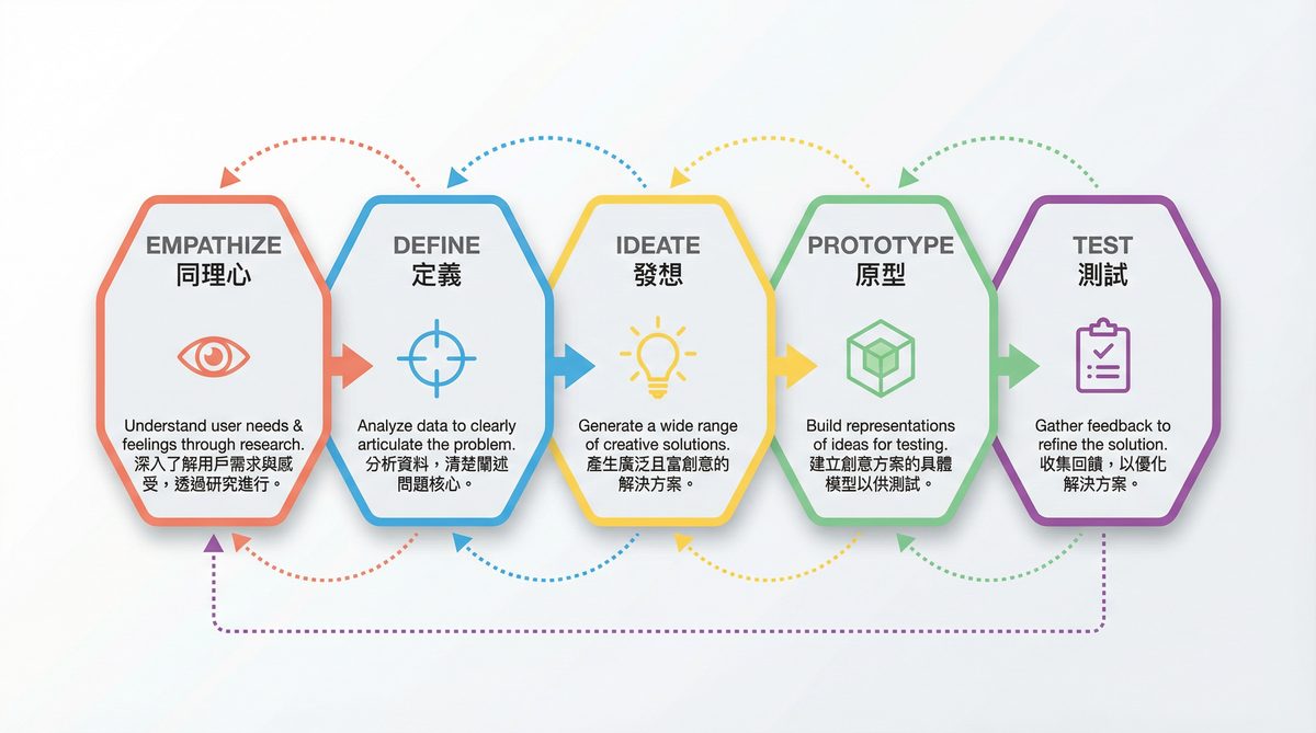 設計思考五大階段流程圖