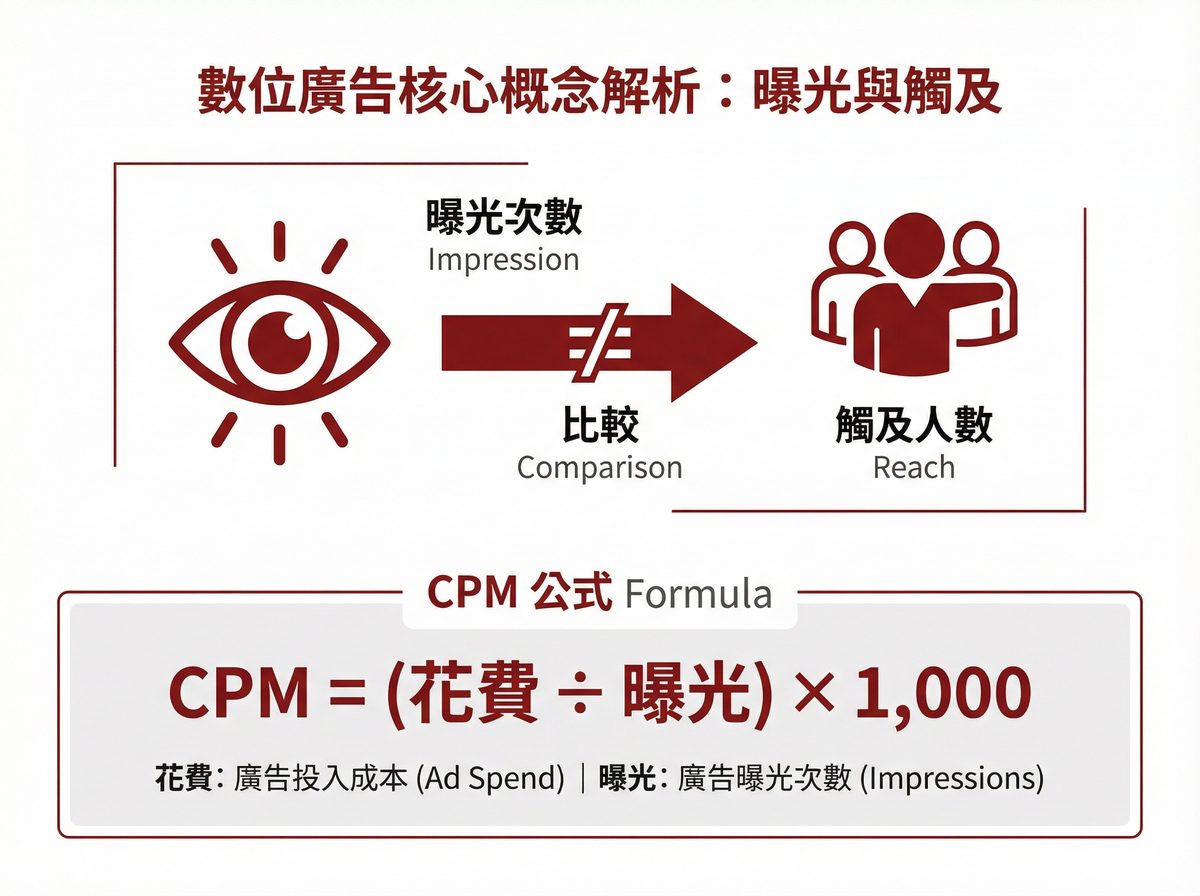 數位廣告核心概念：曝光次數 Impression 與觸及人數 Reach 的差異及 CPM 計算公式