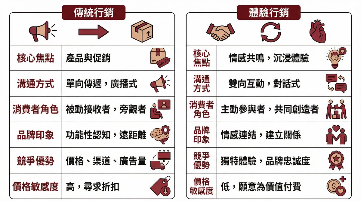 傳統行銷與體驗行銷的六大核心差異比較