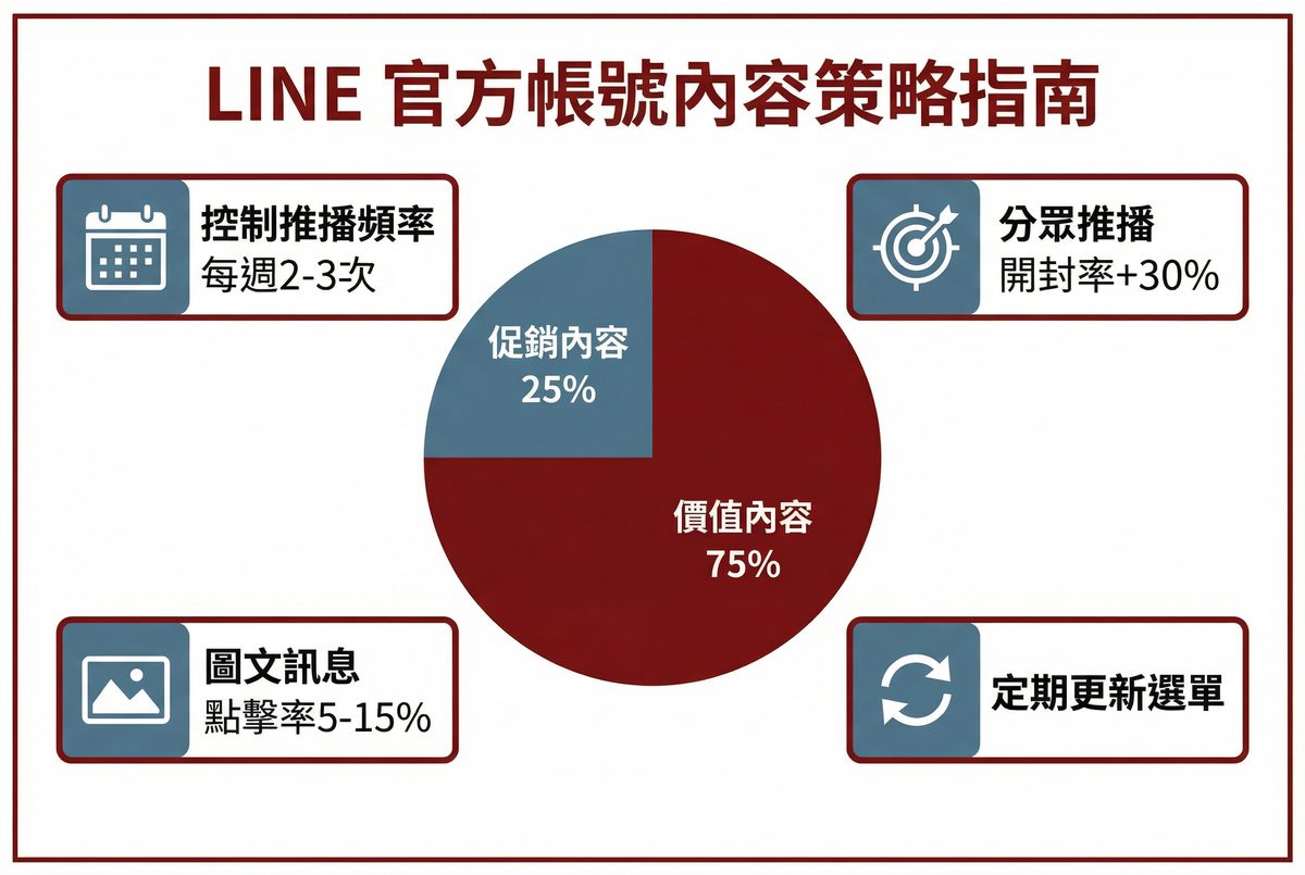 LINE 官方帳號內容策略指南：控制推播頻率、分眾推播、圖文訊息、定期更新選單