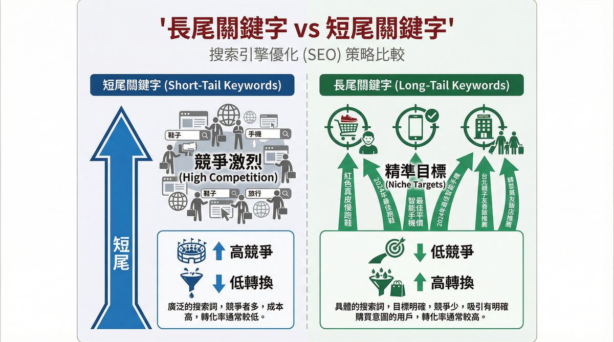 長尾關鍵字與短尾關鍵字比較資訊圖表