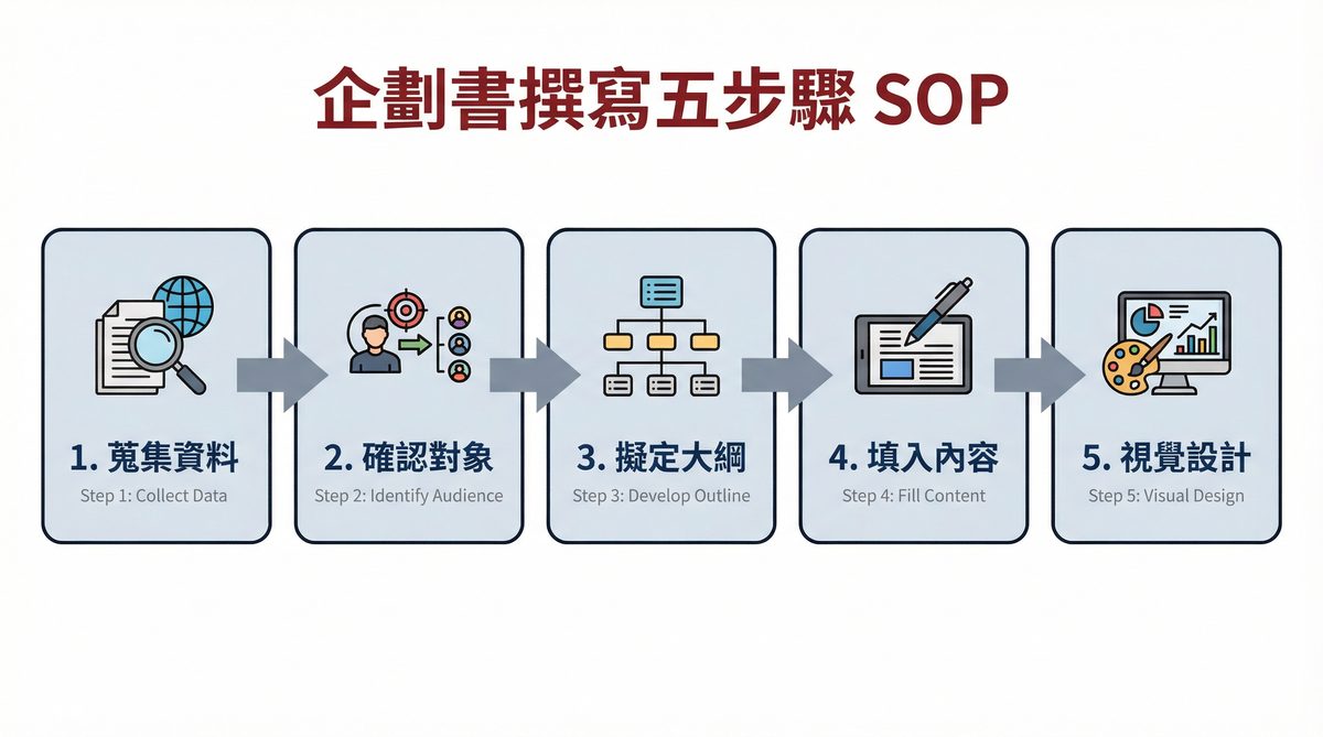 企劃書撰寫五步驟 SOP 流程圖
