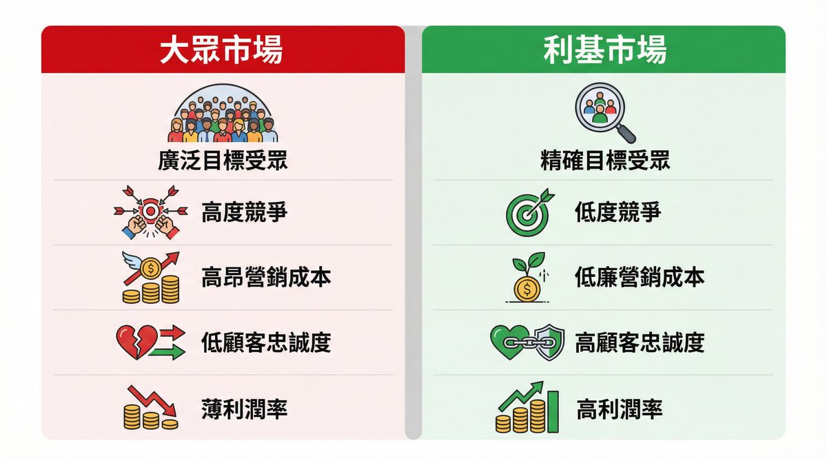 大眾市場與利基市場比較