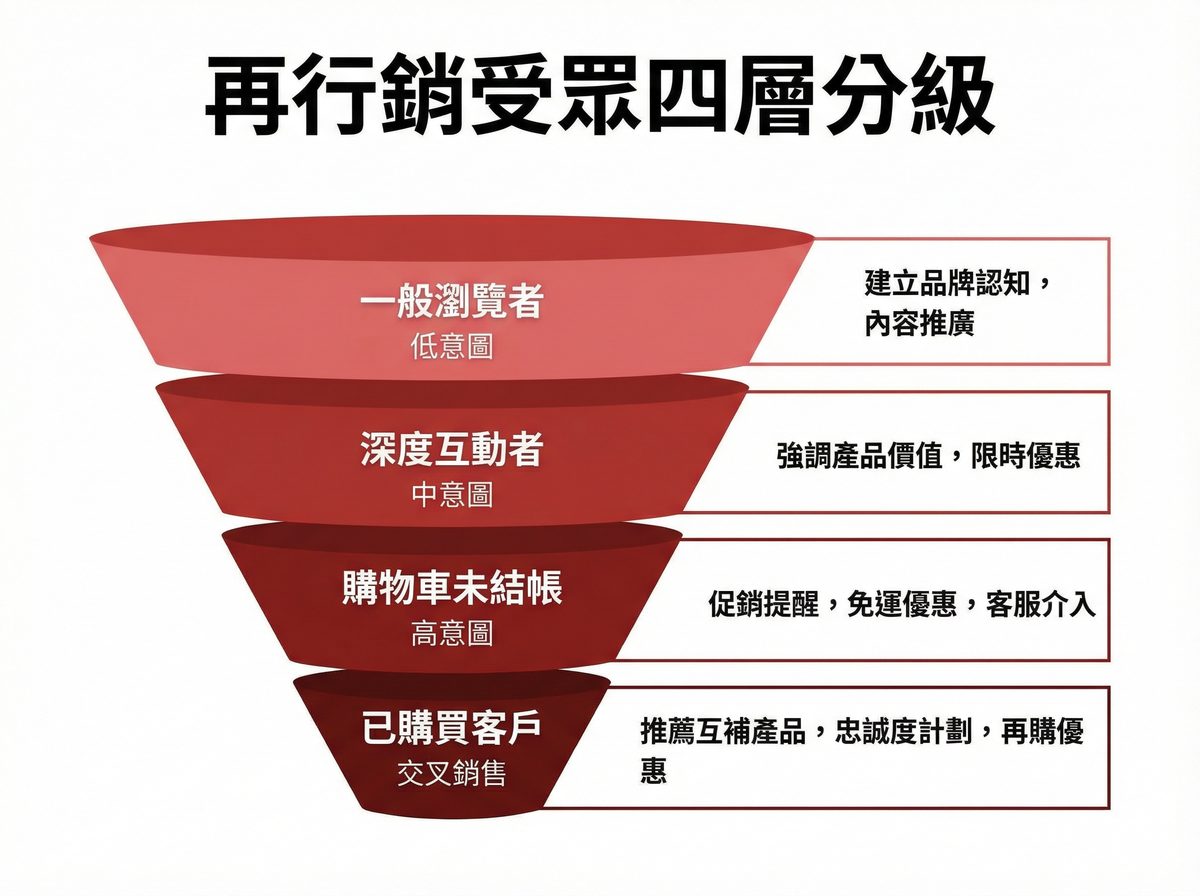 再行銷受眾四層分級漏斗圖