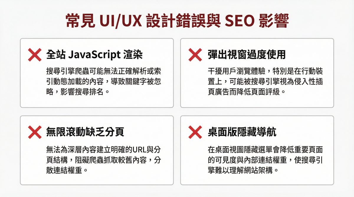 常見 UI/UX 設計錯誤與 SEO 影響