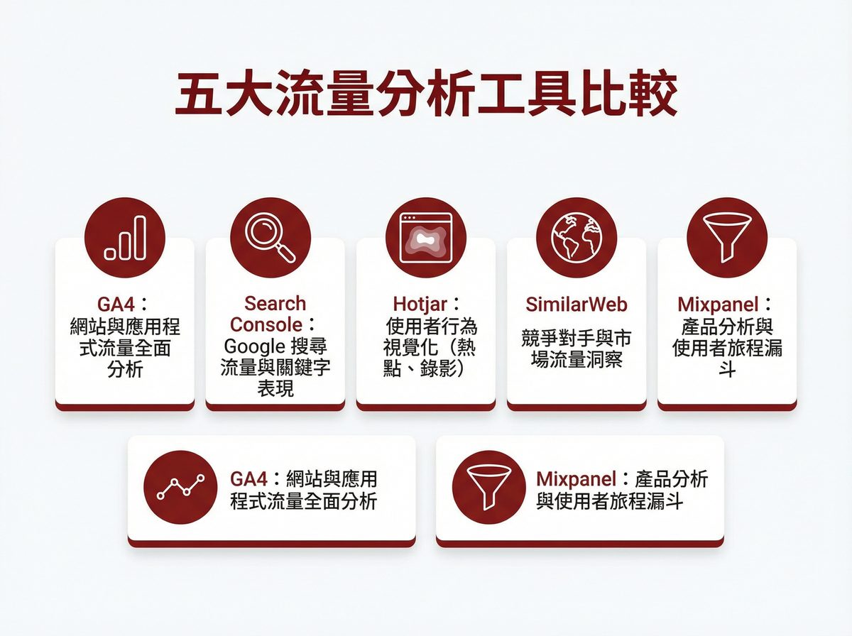 五大流量分析工具比較圖